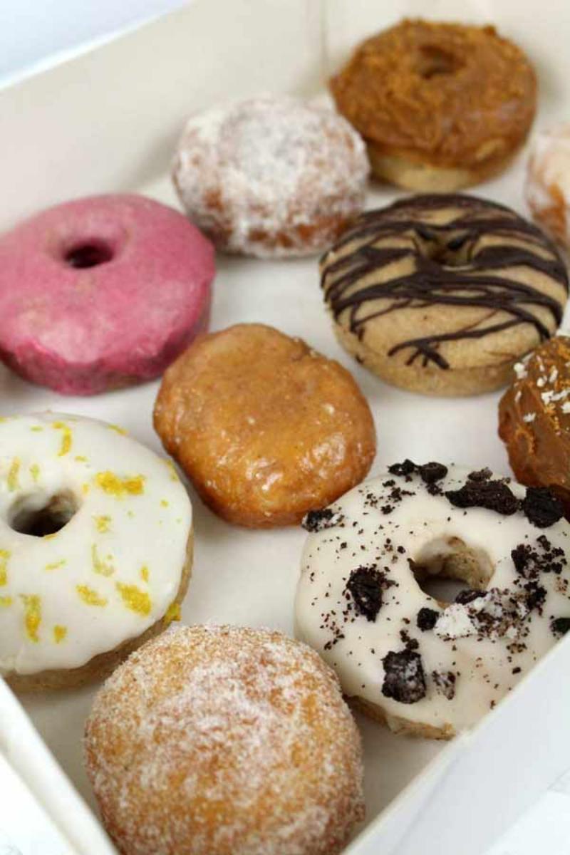 Assorted Vegan Donuts with Various Glazes and Frostings