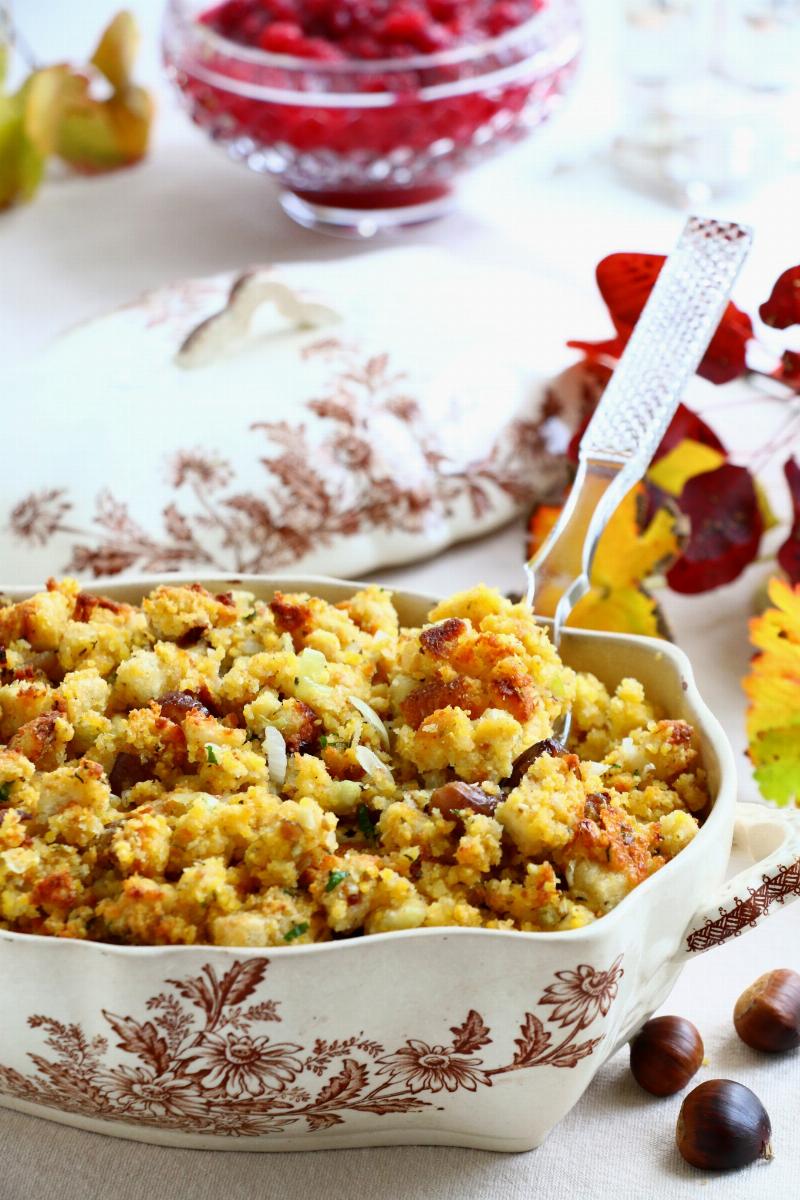 Baked Bread Stuffing in a Casserole Dish