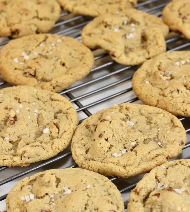 Baked Butter Pecan Cookies Cooling on a Rack