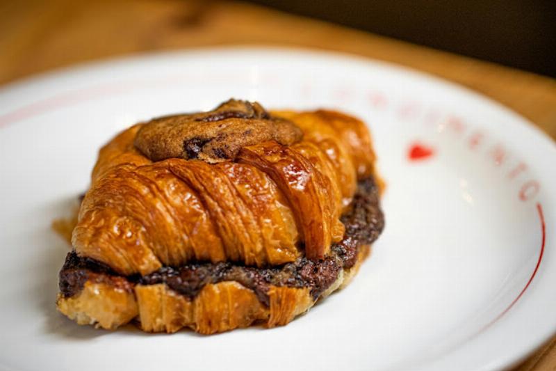 Baked Chocolate Croissants on Cooling Rack