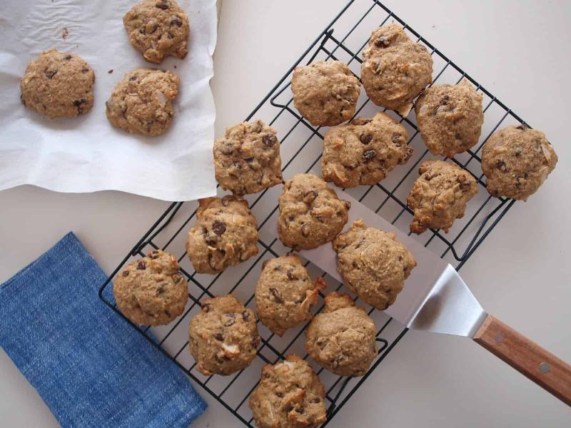 Baked Coconut Cookies on a Cooling Rack