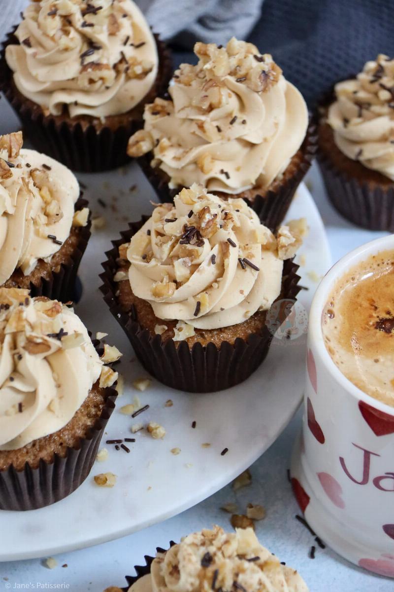 Baked Keto Espresso Cupcakes: Perfectly baked cupcakes cooling on a wire rack.