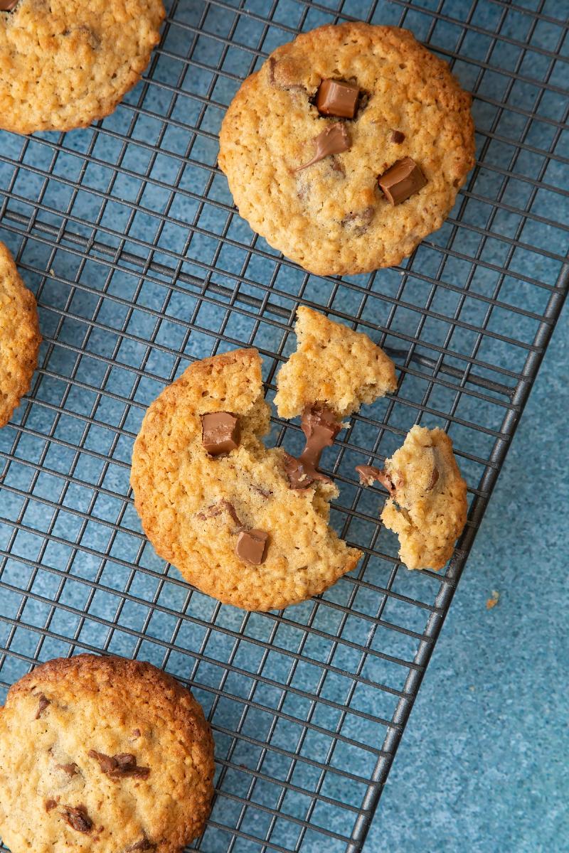 Freshly Baked Keto Oatmeal Cookies Cooling on a Wire Rack