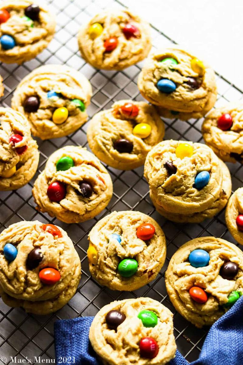 Baked M&M Cookies on Cooling Rack