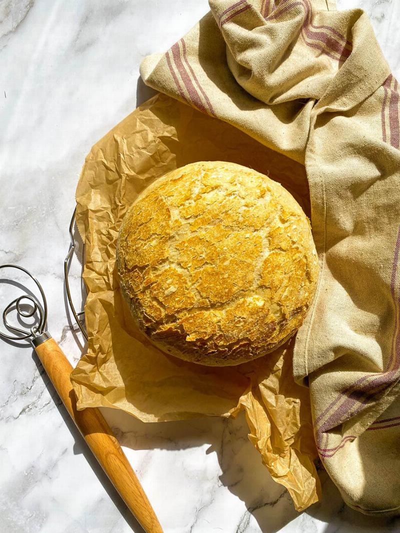 Freshly Baked Peasant Loaf in a Dutch Oven