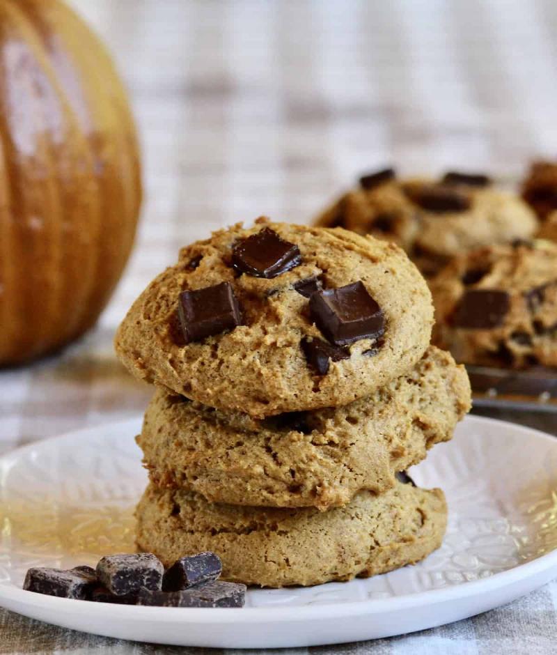 Baked Pumpkin Chocolate Chip Cookies on Cooling Rack