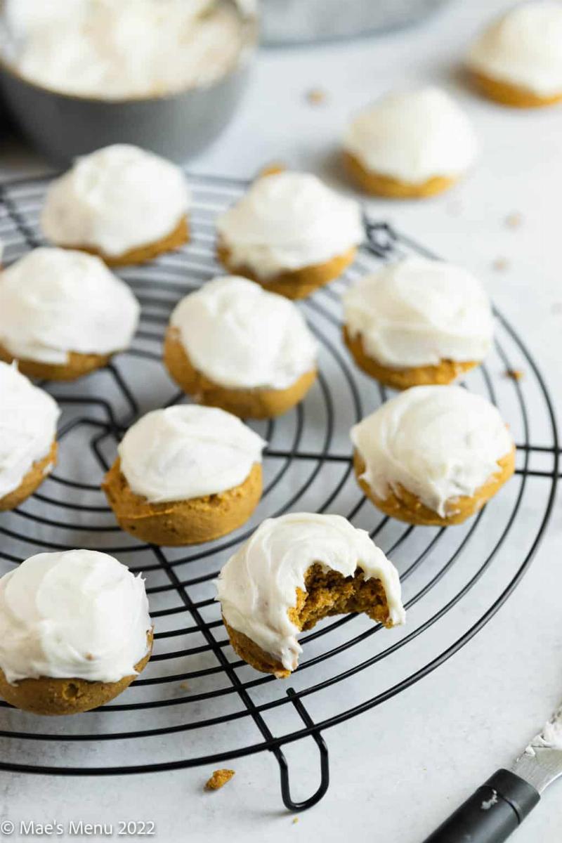 Baked Pumpkin Cookies Cooling on Wire Rack