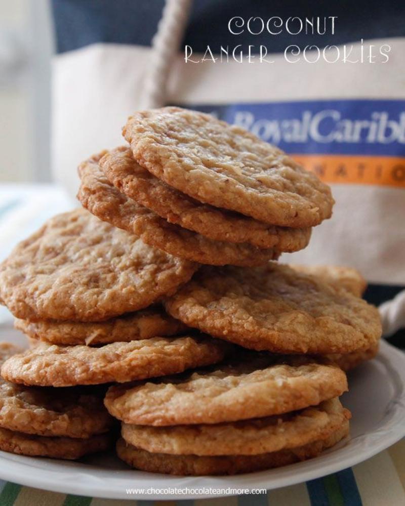 Baked Ranger Cookies Cooling on Wire Rack