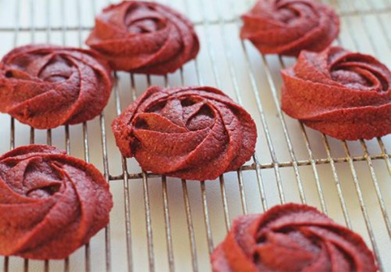 Baked Rose Cookies on Cooling Rack