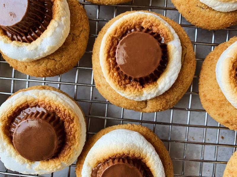 Baked Smores Cookies on a Cooling Rack