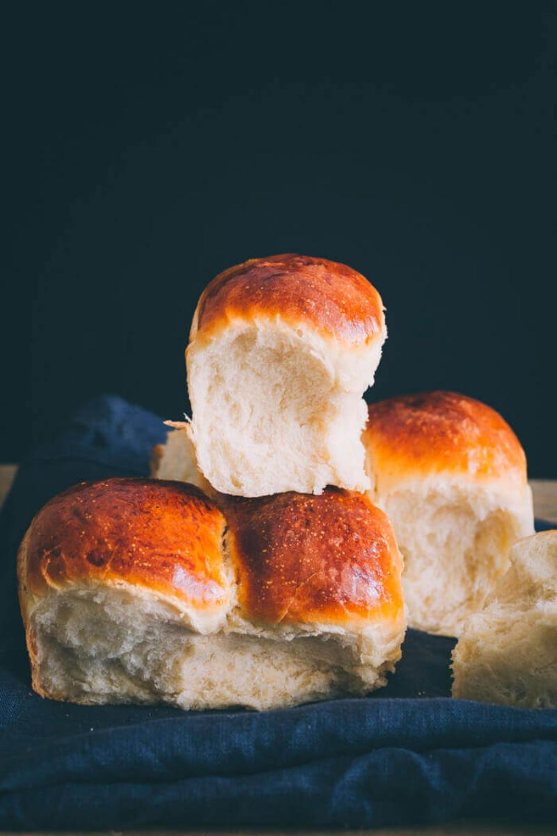 Baked Soft Dinner Rolls on Serving Plate