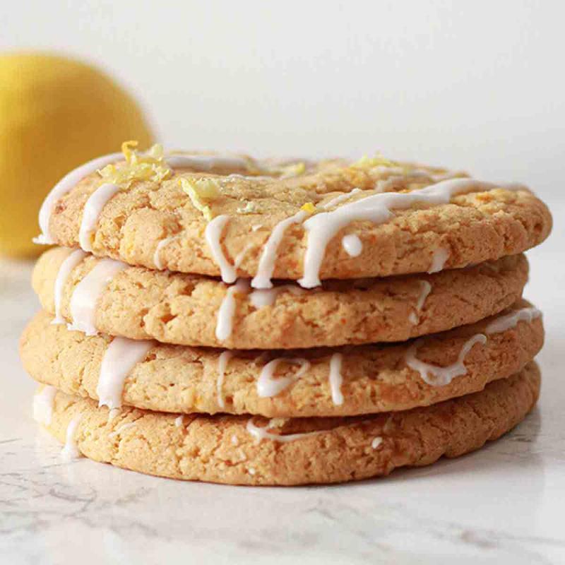 Perfectly Baked Vegan Lemon Cookies on a Baking Sheet