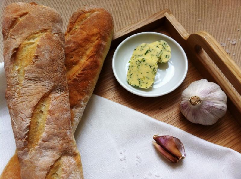 Baking Garlic Bread in Oven Until Golden Brown