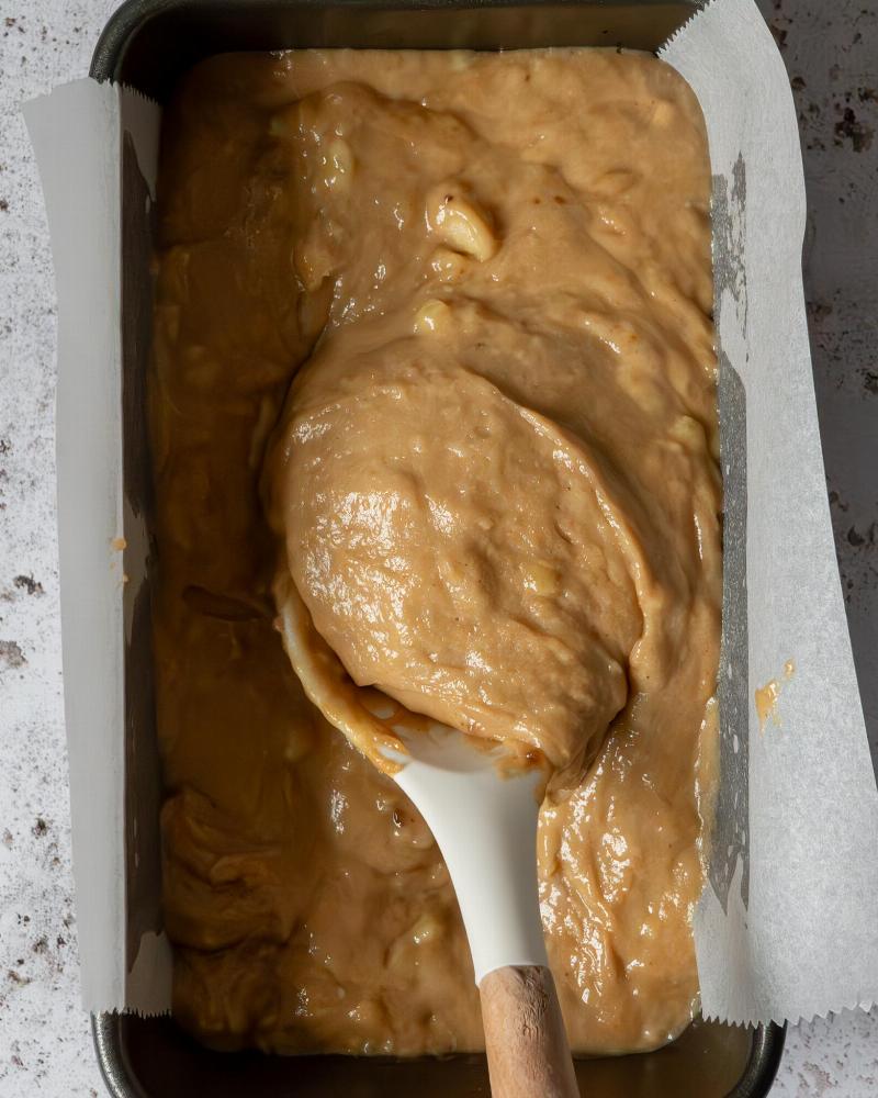 Mixing the banana bread batter