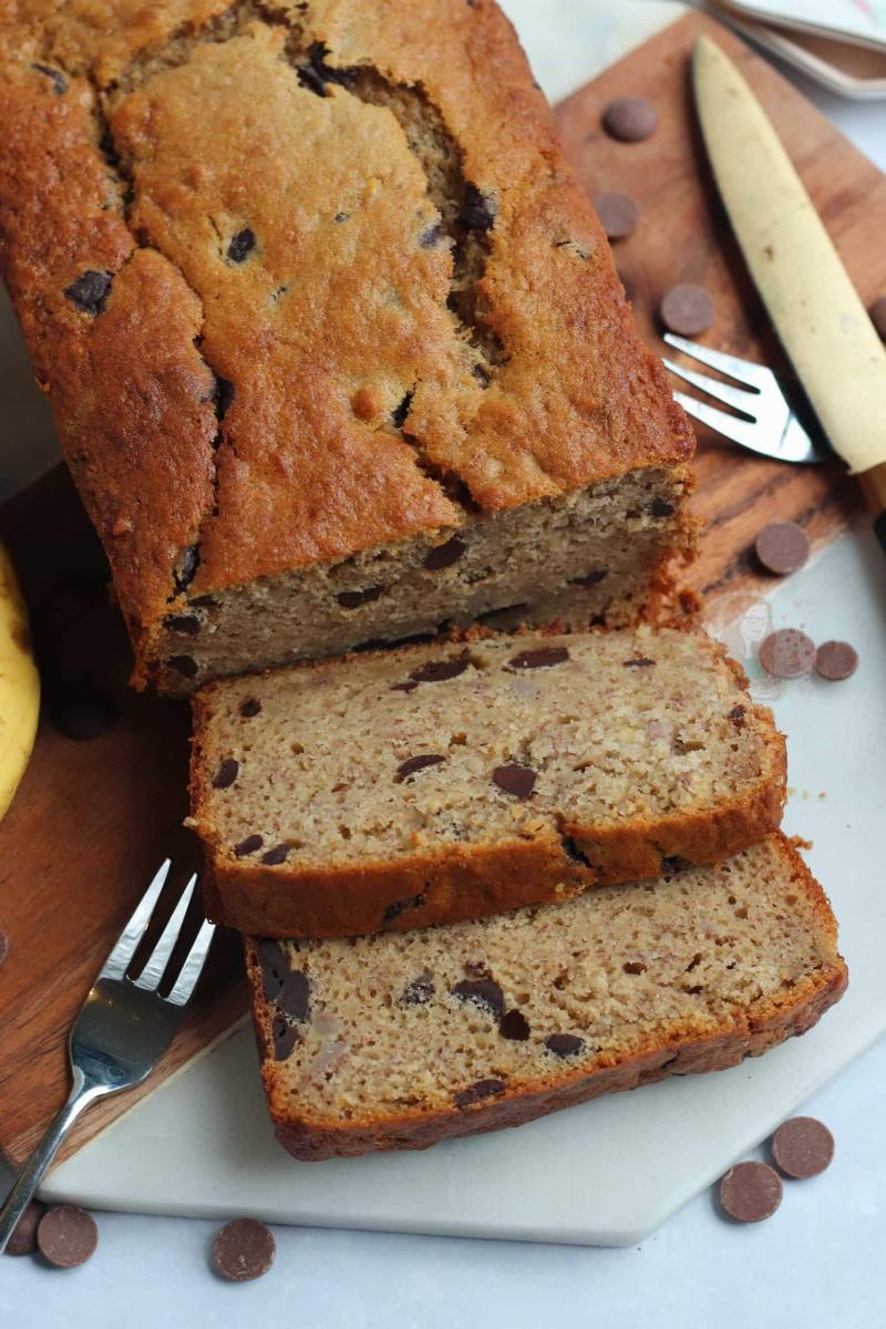 Banana cupcakes with chocolate chips baking in the oven