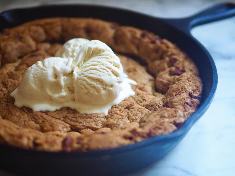 Giant Cookie Baking in a Cast Iron Skillet