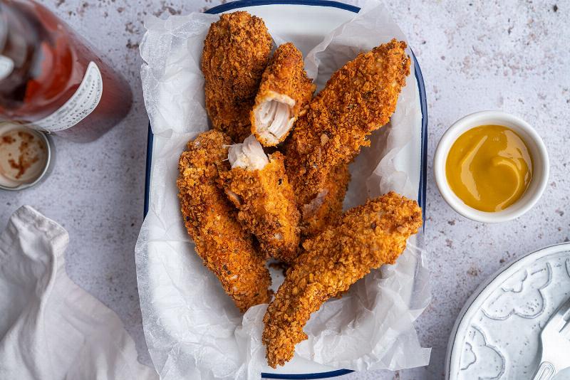 Chicken breasts coated in breadcrumbs