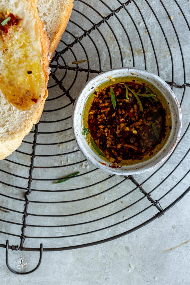 Preparing Carrabba's Bread Dip: Infusing Herbs in Olive Oil