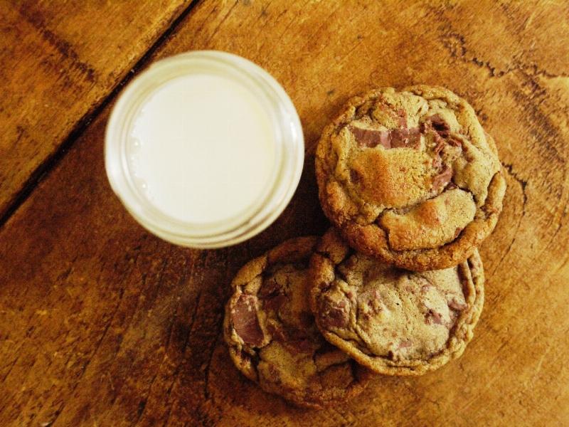 Chewy Chocolate Chip Cookies with a Glass of Milk