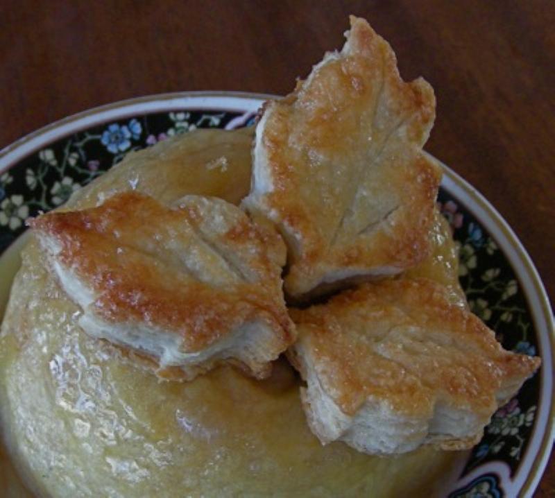 Chilling puff pastry dough in the refrigerator.