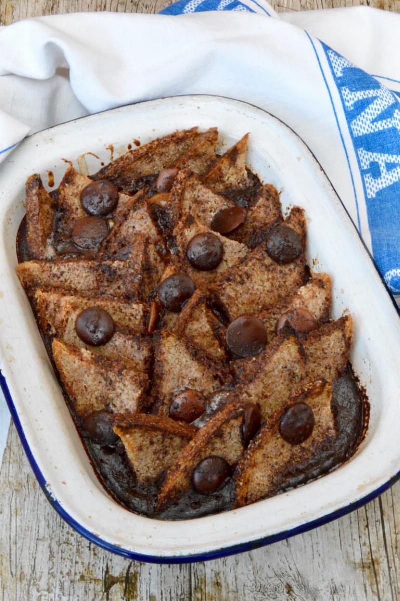 Chocolate Bread Pudding Ingredients Laid Out