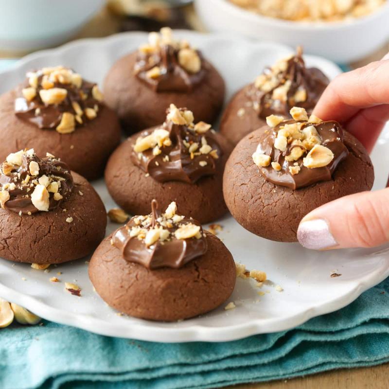 Chocolate Thumbprint Cookies with Hazelnut Filling