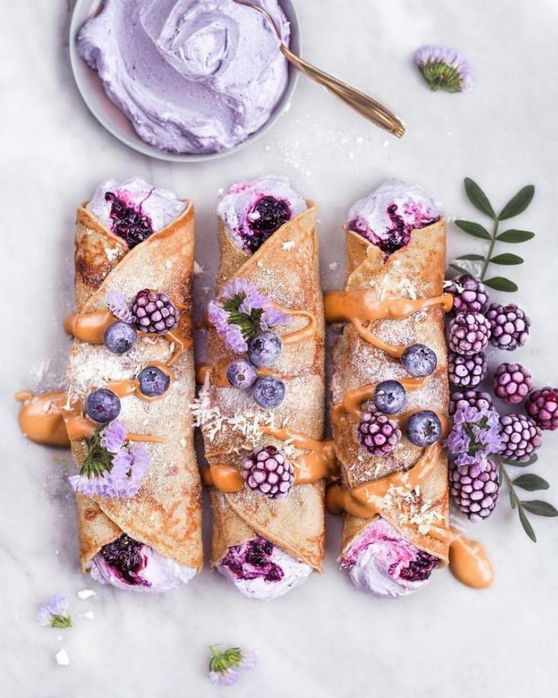 Chocolate Vegan Crepes with Berries and Coconut Cream