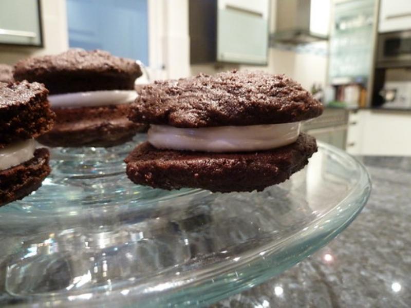 Chocolate Whoopie Cookies with Vanilla Filling