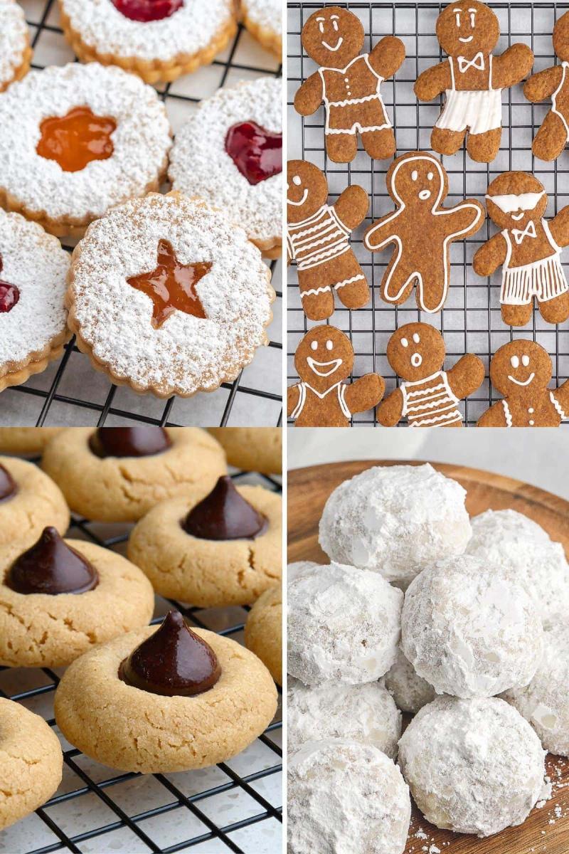 Classic Christmas Cookie Platter with Sugar Cookies, Gingerbread Men, and Peanut Butter Blossoms