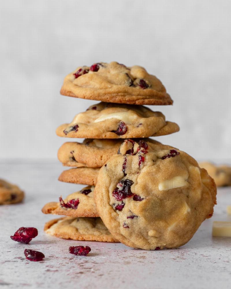 Classic Cranberry White Chocolate Chip Cookies on a Cooling Rack