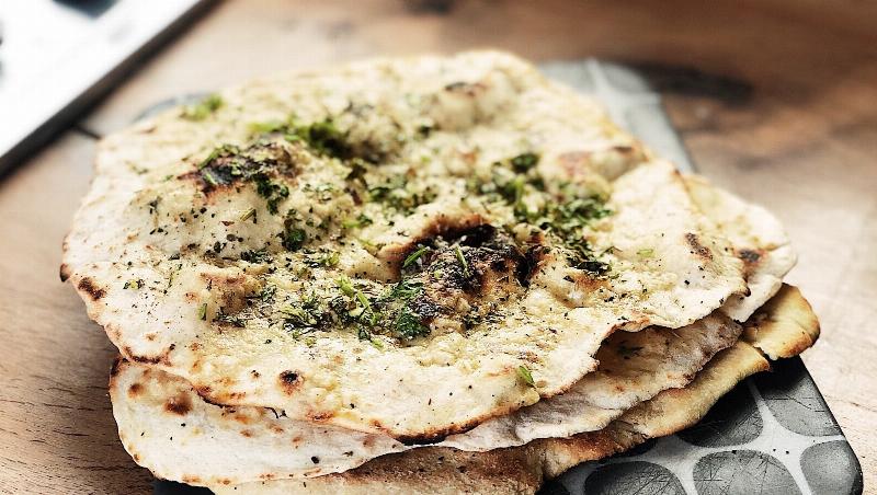 Cooked Naan Bread on Skillet