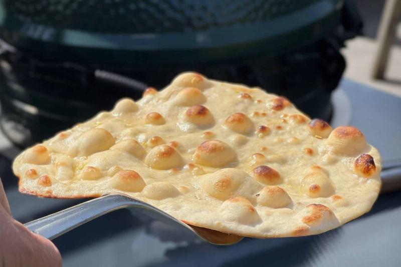 Cooking Naan Bread on Cast Iron Skillet