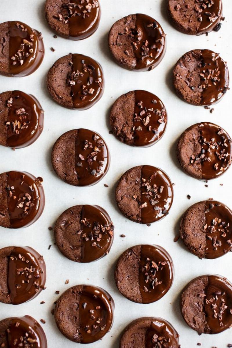 Dipping Almond Joy Cookies in Chocolate