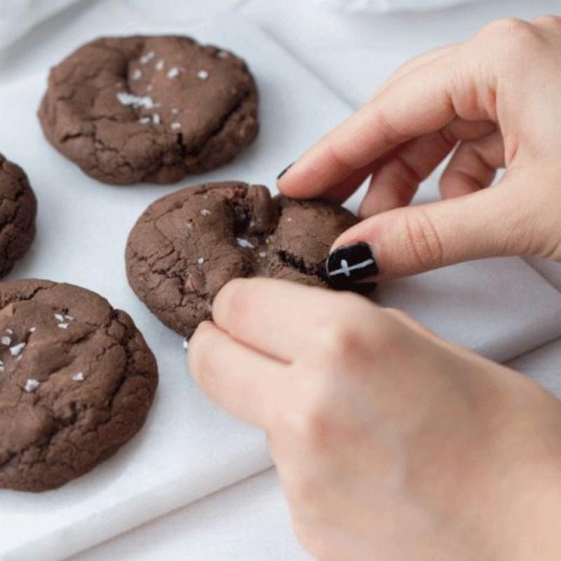 Double Chocolate Chunk Cookies on a Wire Rack