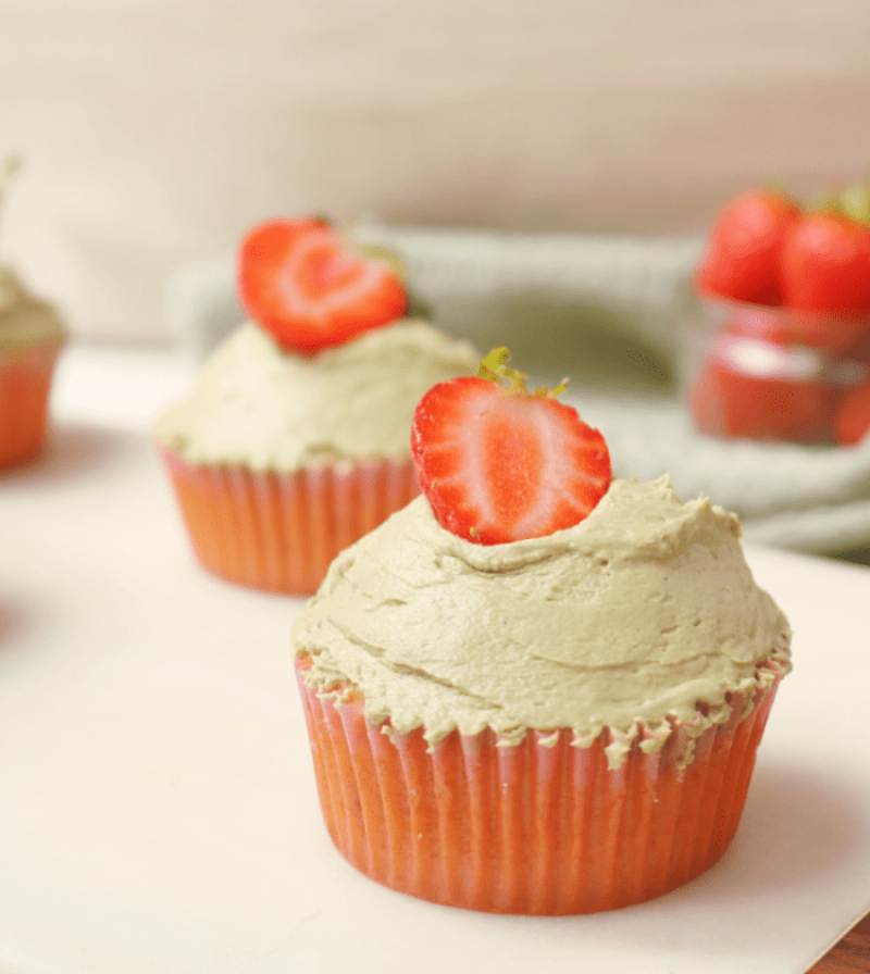 Mixing strawberry cupcake batter