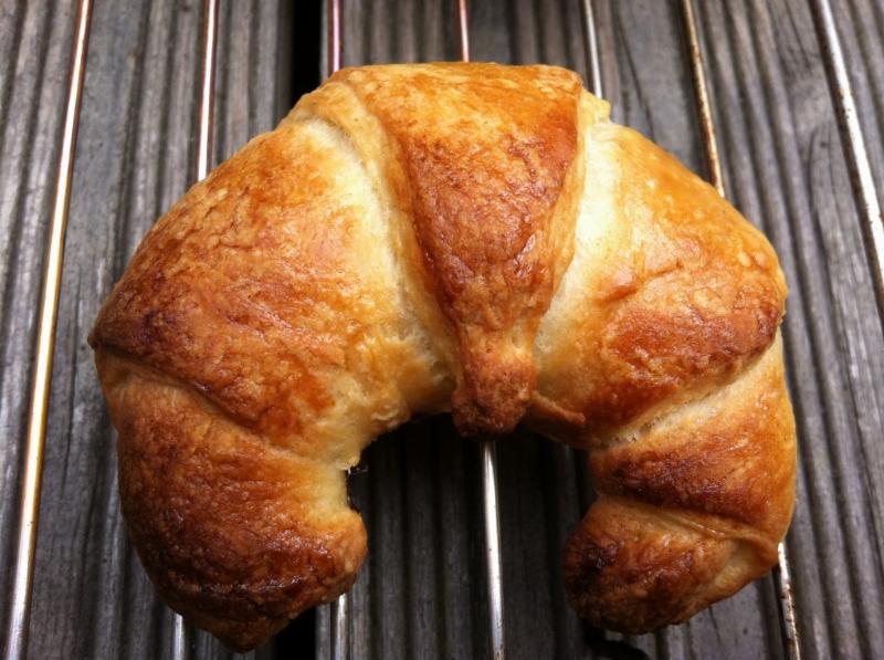 Enjoying Freshly Baked Chocolate Croissant