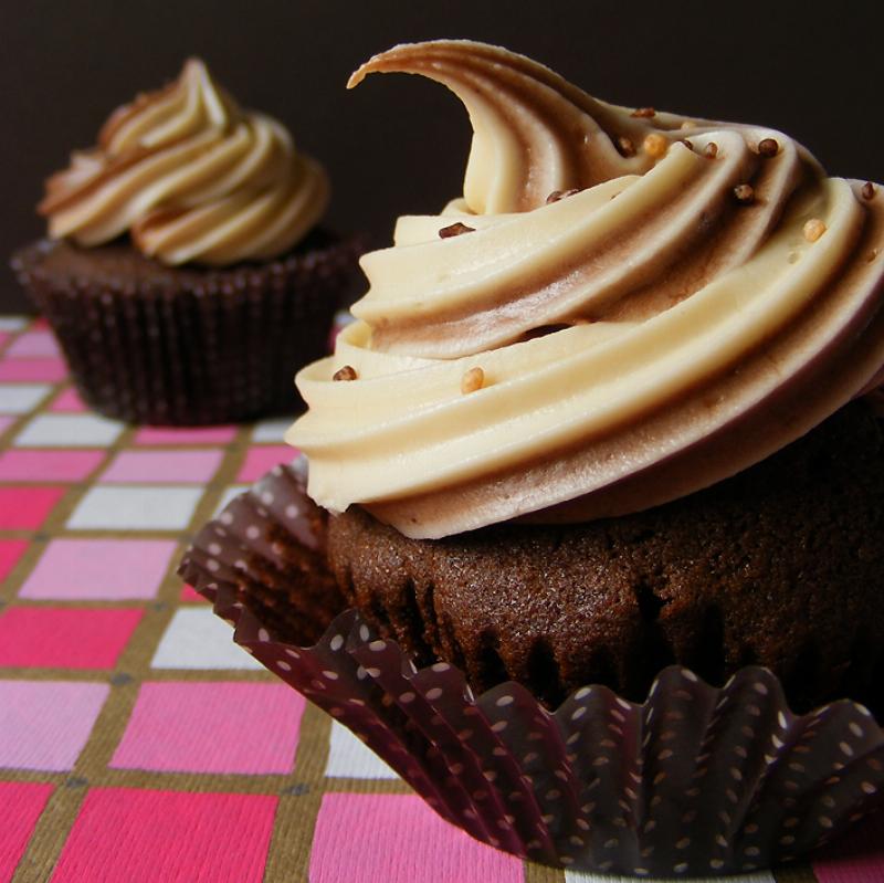 Espresso Buttercream Frosting on Chocolate Cupcakes