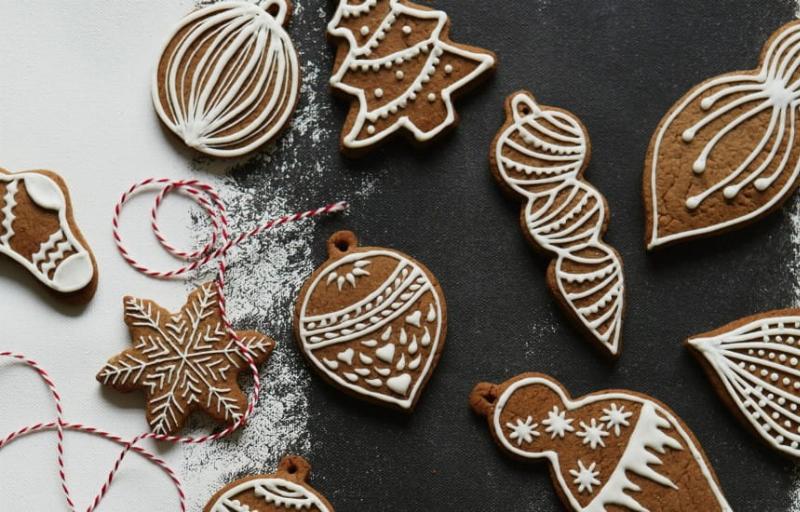 Festive Holiday Cookies Decorated with Icing