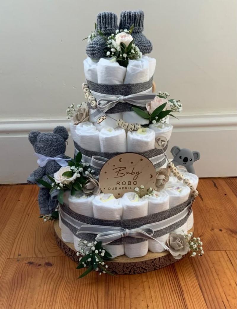 Finished Diaper Cake with Decorations