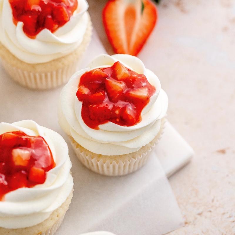 Beautifully Decorated Strawberry-Filled Cupcakes