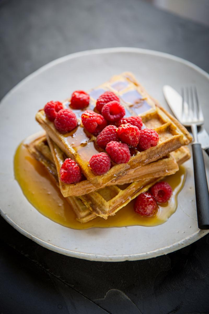 Various Toppings for French Toast: Maple Syrup, Fresh Berries, Whipped Cream