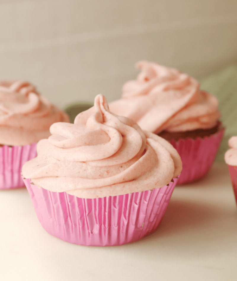 Strawberry cupcakes with strawberry buttercream frosting