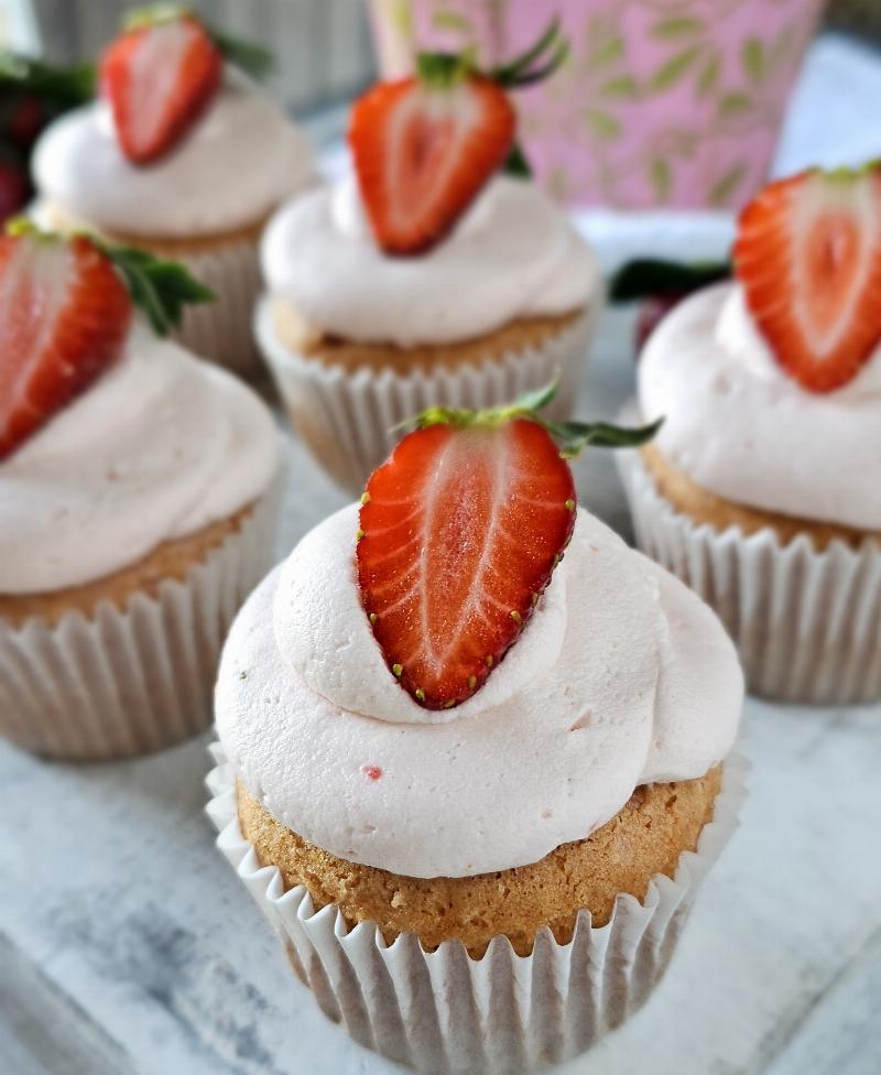 Gluten-Free Strawberry Cupcakes with Fresh Strawberries and Gluten-Free Frosting