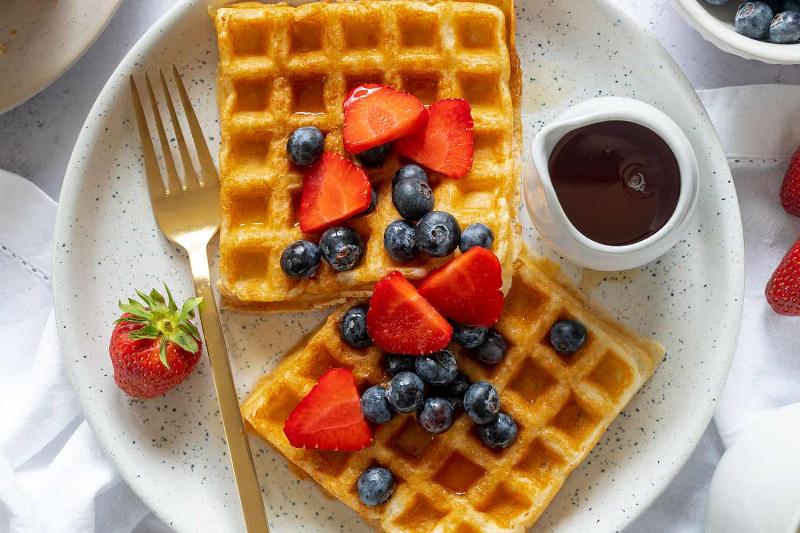 Stack of fluffy gluten-free vegan waffles