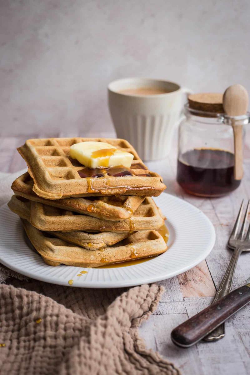 Gluten-Free Waffle Batter Being Poured onto Hot Waffle Iron