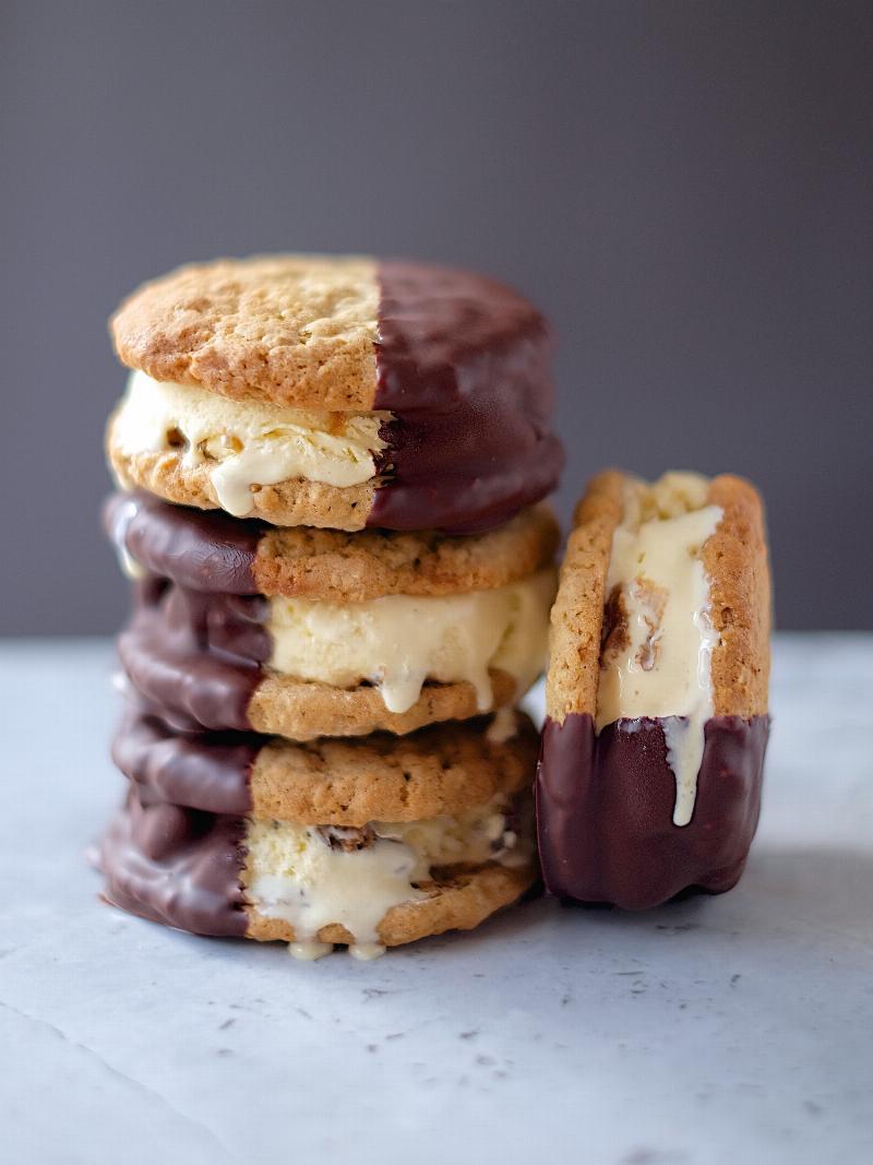 Variety of iced oatmeal cookies with different toppings