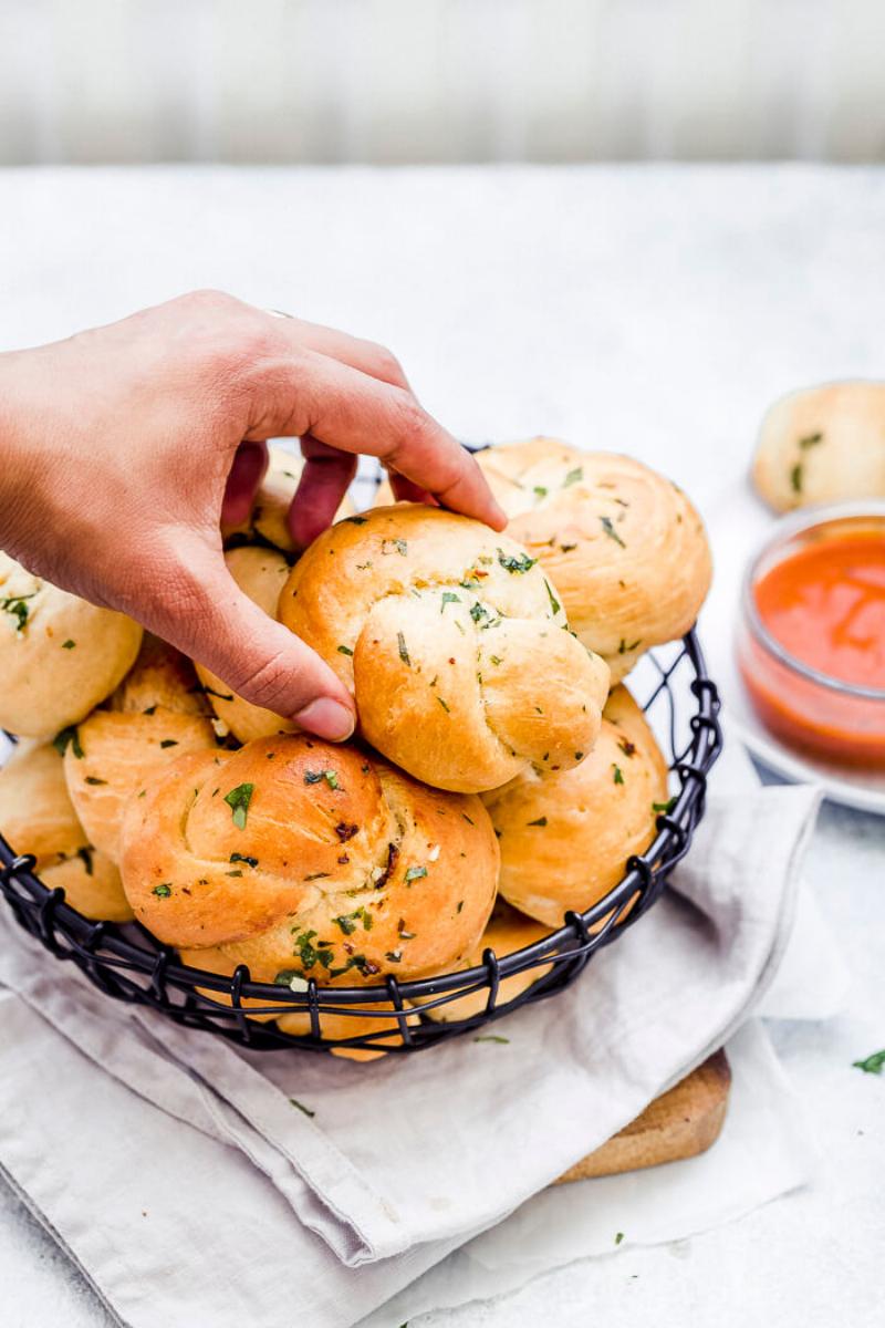 All ingredients prepared to make garlic butter bread knots