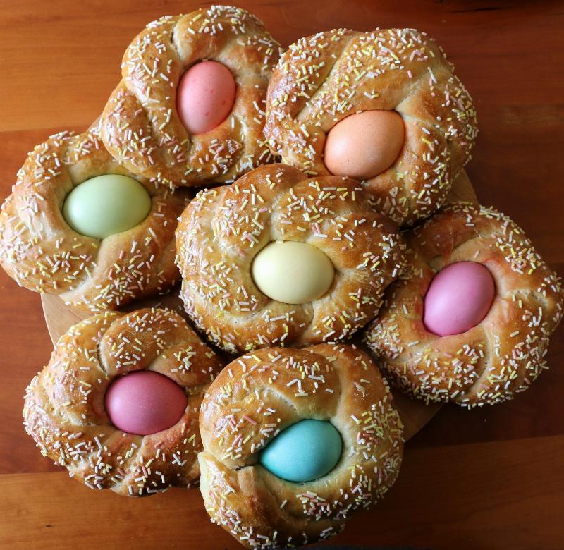 Italian Easter Bread with Colorful Eggs