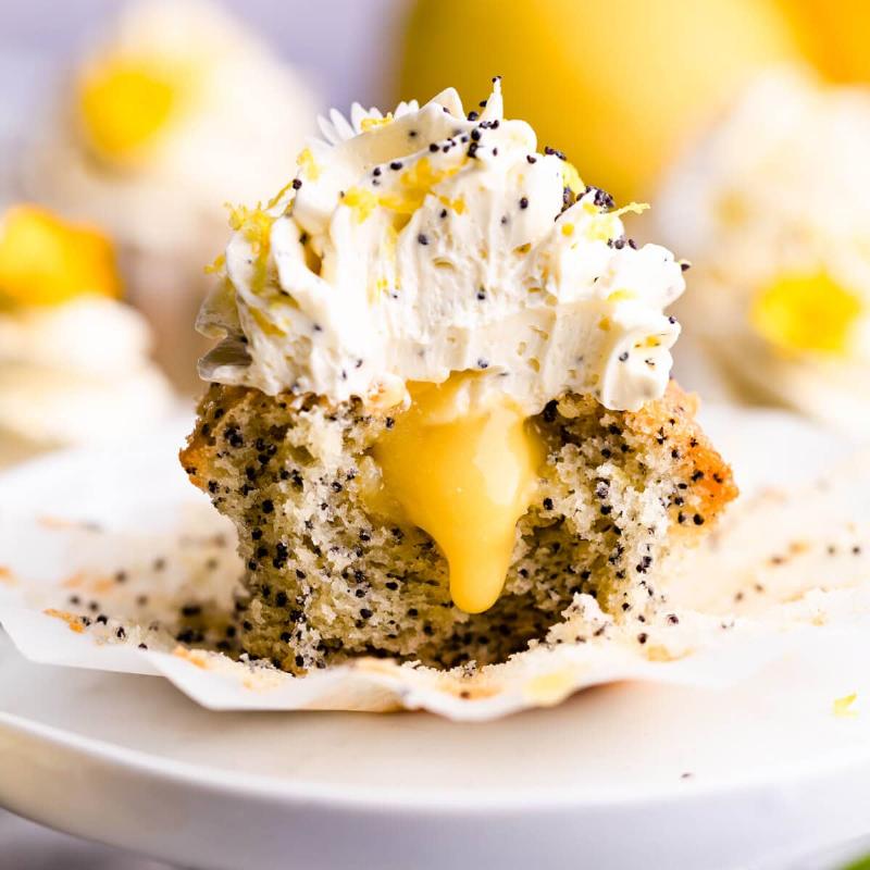 Keto Lemon Poppyseed Cupcake with Glaze