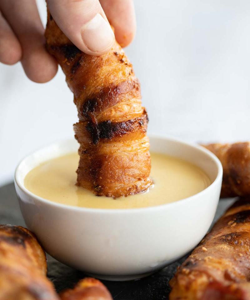 Keto Pretzel Sticks with Mustard and Cheese Dip